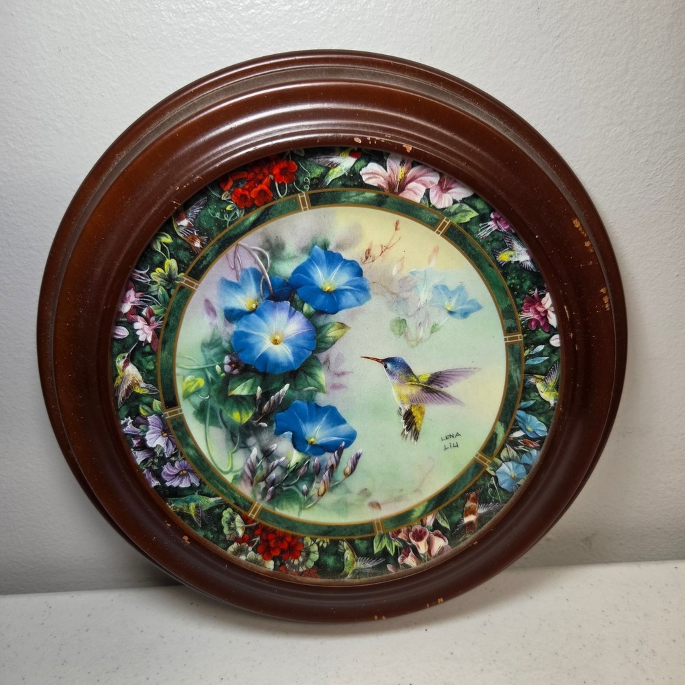 Lena Liu Violet Crowned Hummingbird Collector Plate WS George 1992 Framed